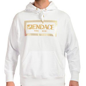 Fendace Men's White&Gold New Logo Embroidery Hooded Sweatshirt Hoodie US S IT 48